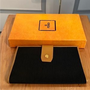 Authentic Fendi vintage black and tan fabric wallet